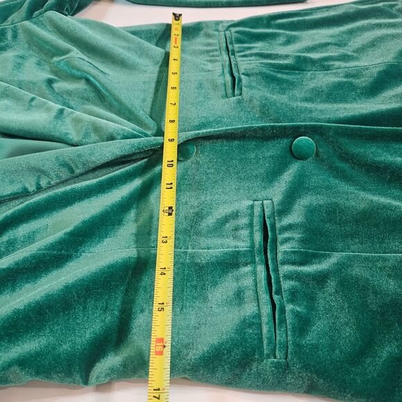 BiBi Women's Small Velour Peak Lapel Blazer Shamrock Green Long Line Jacket - Picture 7 of 10